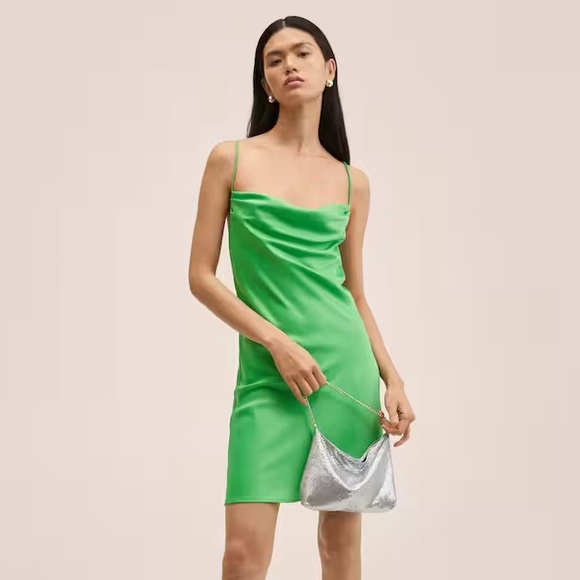🔥SALE🔥 🎉HP🎉 NWT Mango Gorgeous Green Satin Slip Dress S/M 6 - Picture 8 of 9